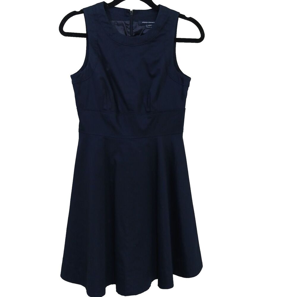 French Connection Women's Fit & Flare Dress Navy Blue Classic Boat Neck Size 6 - Picture 5 of 7